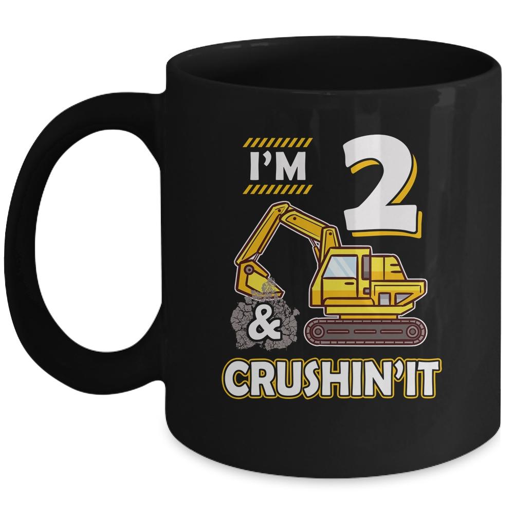 Kids 2 Year Old Vehicles Construction Excavator Birthday 2th Mug