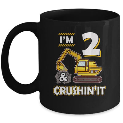 Kids 2 Year Old Vehicles Construction Excavator Birthday 2th Mug-Coffee Mug-Mug-Black