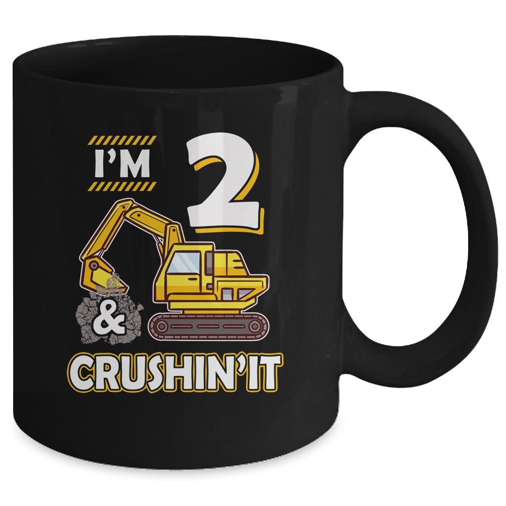 Kids 2 Year Old Vehicles Construction Excavator Birthday 2th Mug-Coffee Mug-