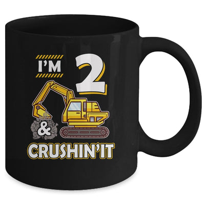 Kids 2 Year Old Vehicles Construction Excavator Birthday 2th Mug-Coffee Mug-
