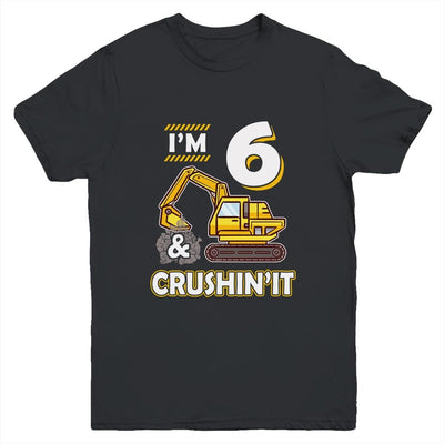 Kids 6 Year Old Vehicles Construction Excavator Birthday 6th Youth-Youth Shirt-Youth T-Shirt-Black