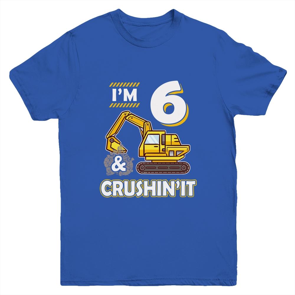 Kids 6 Year Old Vehicles Construction Excavator Birthday 6th Youth-Youth Shirt-Youth T-Shirt-Royal