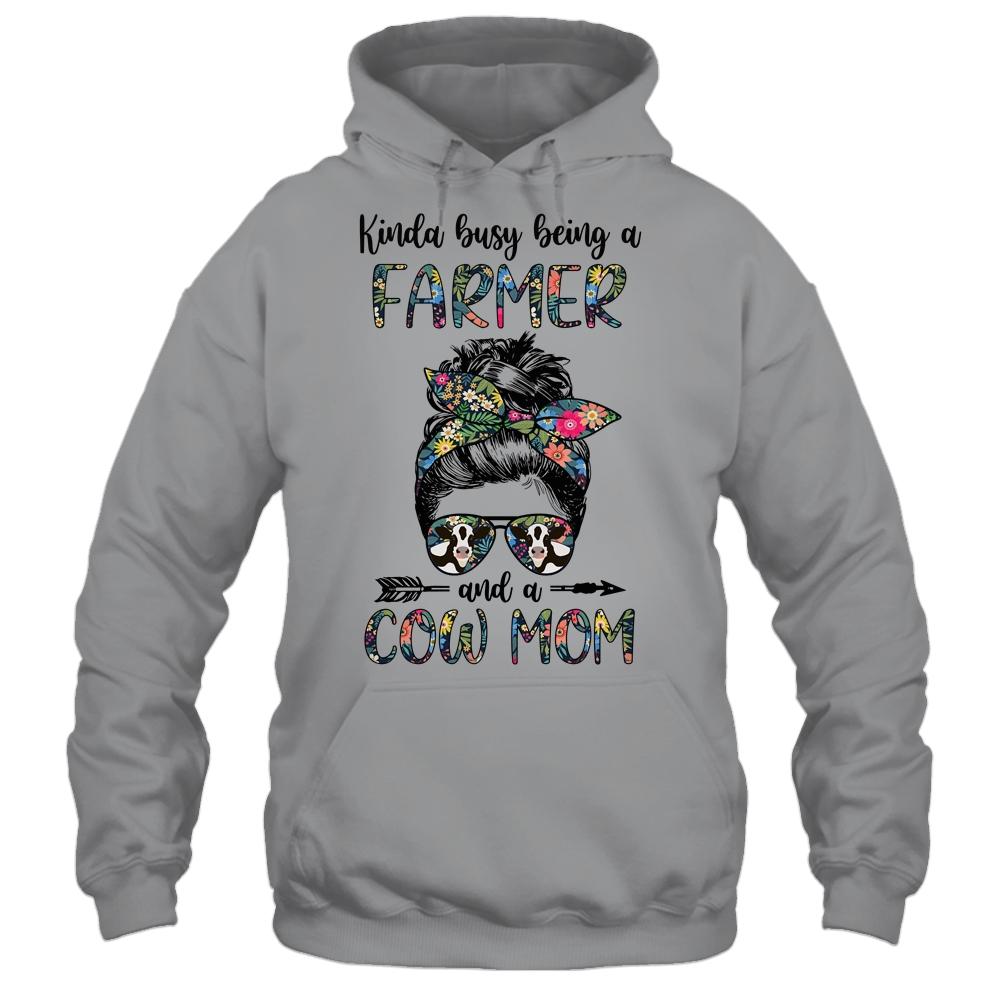 Kinda Busy Being A Farmer And A Cow Mom Messy Hair Bun-T-Shirt & Tank Top-Pullover Hoodie-Sport Grey