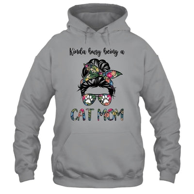 Kinda busy being a Cat Mom Messy Bun Life Hair Glasses-T-Shirt & Tank Top-Pullover Hoodie-Sport Grey