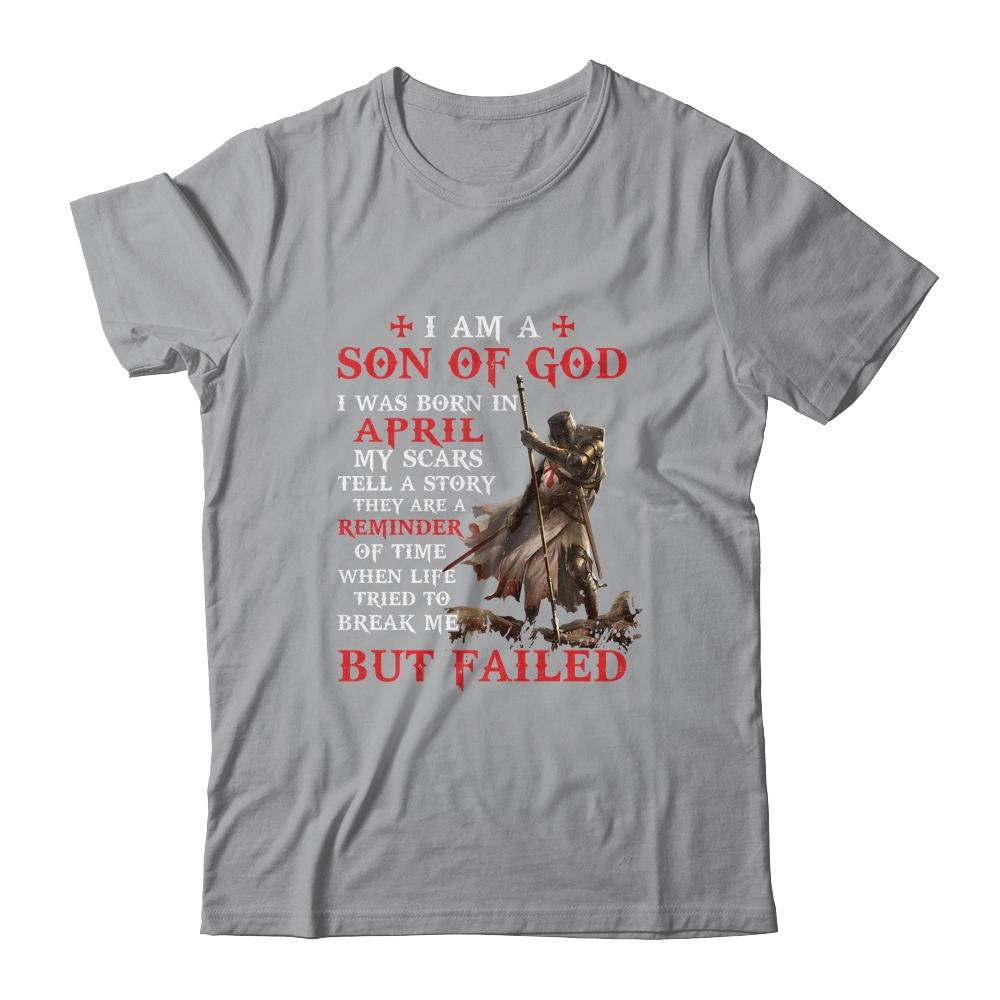 Knight Templar I Am A Son Of God I Was Born In April-T-Shirt & Hoodie-Classic T-Shirt-Sport Grey