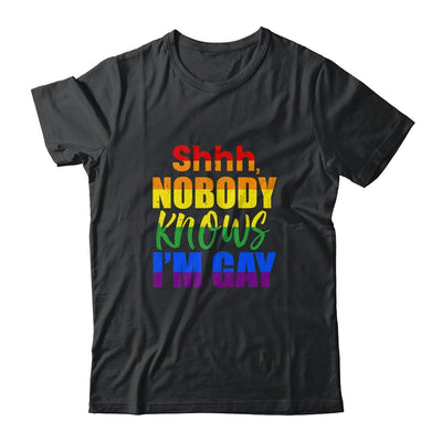 LGBTQ Equality Bisexual Lesbian Shh Nobody Knows Im Gay-T-Shirt & Hoodie-Classic T-Shirt-Black