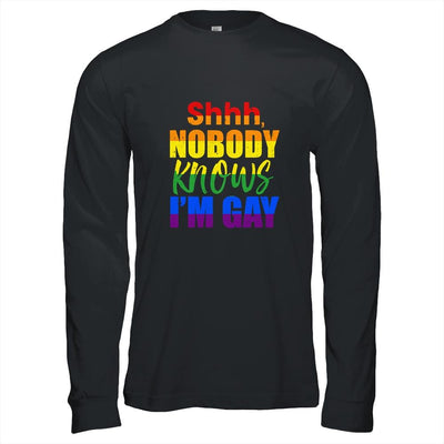 LGBTQ Equality Bisexual Lesbian Shh Nobody Knows Im Gay-T-Shirt & Hoodie-Long Sleeve T-Shirt-Black