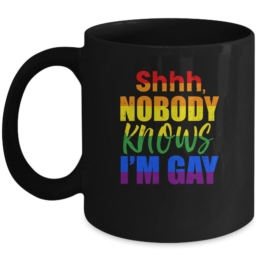 LGBTQ Equality Bisexual Lesbian Shh Nobody Knows Im Gay Mug-Coffee Mug-Mug-Black