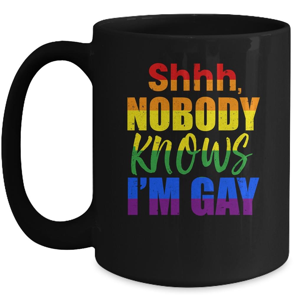 LGBTQ Equality Bisexual Lesbian Shh Nobody Knows Im Gay Mug-Coffee Mug-Mug-Black