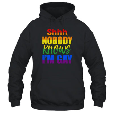 LGBTQ Equality Bisexual Lesbian Shh Nobody Knows Im Gay-T-Shirt & Hoodie-Pullover Hoodie-Black