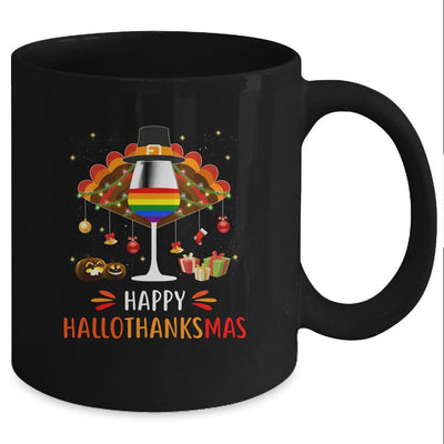 LGBT Happy HalloThanksmas Halloween Thanksgiving Wine Turkey Mug-Coffee Mug-Mug-Black