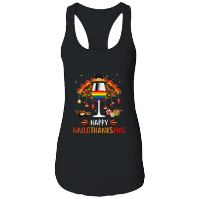 LGBT Happy HalloThanksmas Halloween Thanksgiving Wine Turkey-T-Shirt & Tank Top-Women's Ideal Racerback Tank-Black