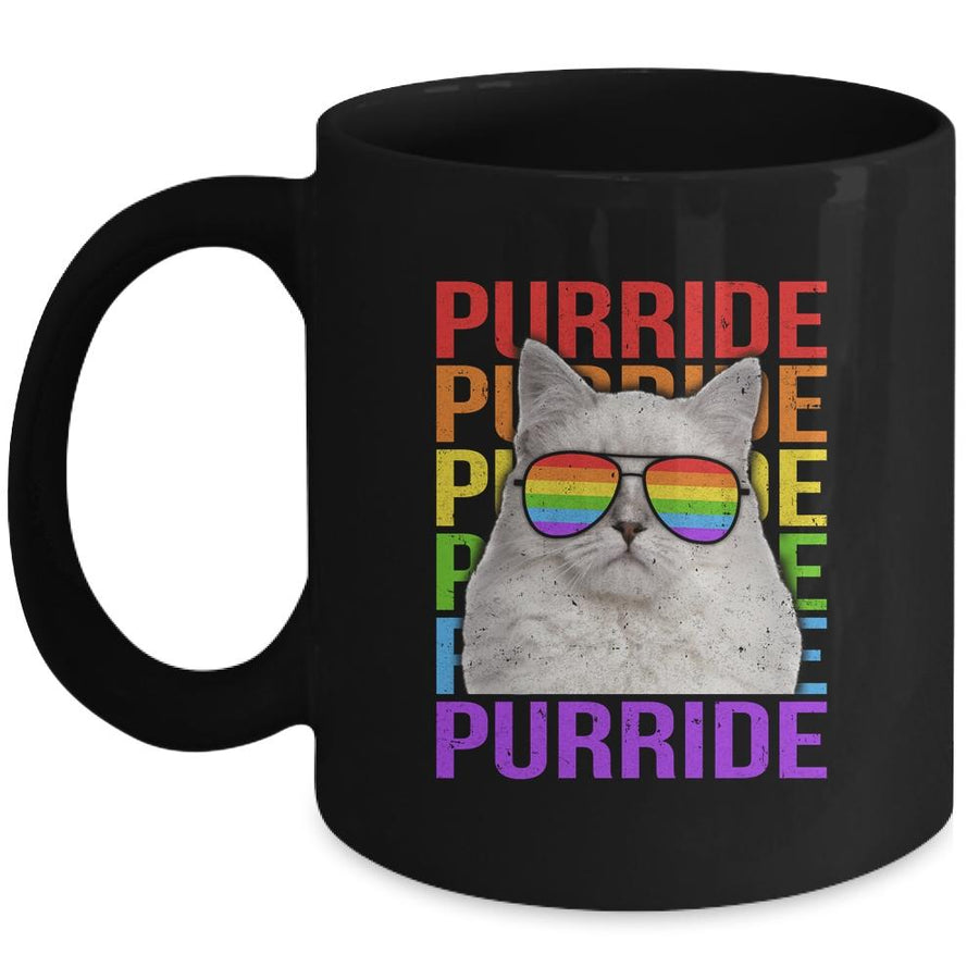 LGBT Purride Gay Pride Rainbow Cat Lover Funny Mug-Coffee Mug-Mug-Black