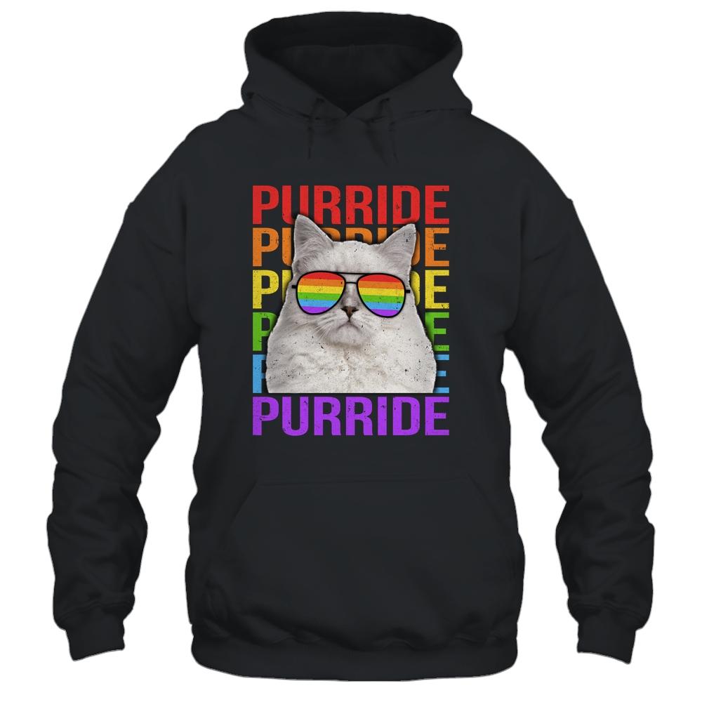 LGBT Purride Gay Pride Rainbow Cat Lover Funny-T-Shirt & Tank Top-Pullover Hoodie-Black