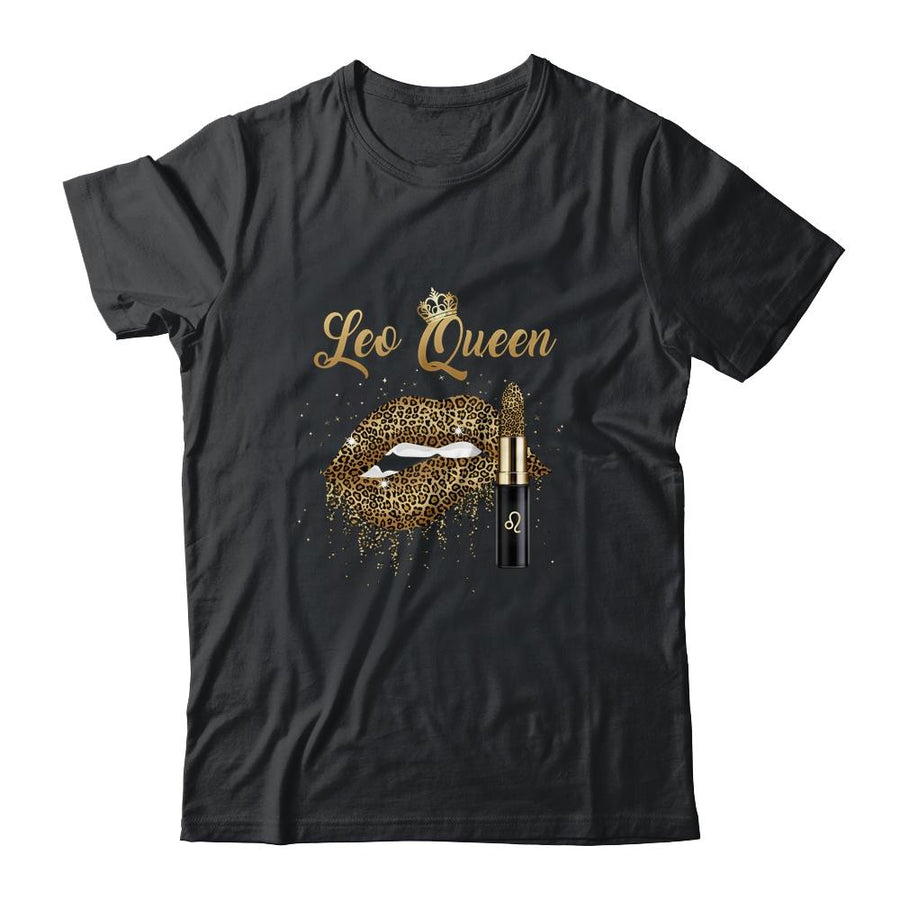 Leo Queen Girl Leopard Birthday Lips Lipstick Women-T-Shirt & Tank Top-Classic T-Shirt-Black