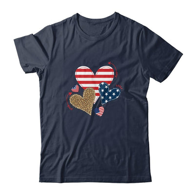 Leopard American Flag Hearts Cute 4Th Of July For Women-T-Shirt & Tank Top-Classic T-Shirt-Navy
