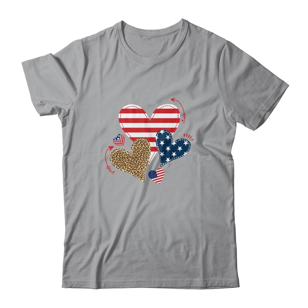 Leopard American Flag Hearts Cute 4Th Of July For Women-T-Shirt & Tank Top-Classic T-Shirt-Sport Grey