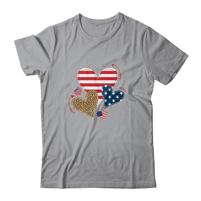 Leopard American Flag Hearts Cute 4Th Of July For Women-T-Shirt & Tank Top-Classic T-Shirt-Sport Grey