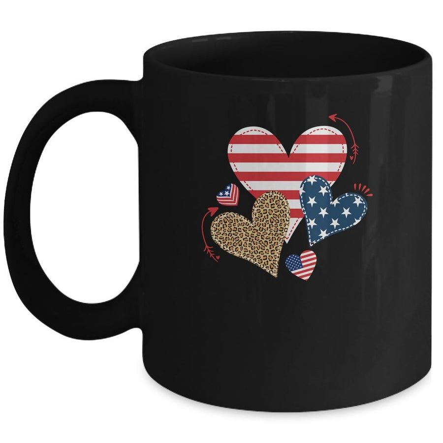 Leopard American Flag Hearts Cute 4Th Of July For Women Mug-Coffee Mug-Mug-Black