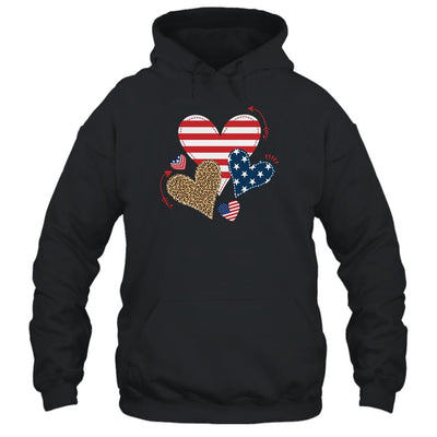 Leopard American Flag Hearts Cute 4Th Of July For Women-T-Shirt & Tank Top-Pullover Hoodie-Black