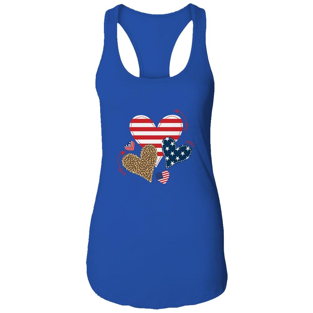 Leopard American Flag Hearts Cute 4Th Of July For Women-T-Shirt & Tank Top-Women's Ideal Racerback Tank-Royal