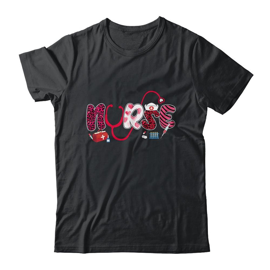 Leopard Love Stethoscope Nurse Life Valentines Day Gift-T-Shirt & Tank Top-Classic T-Shirt-Black