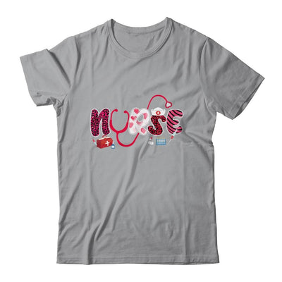 Leopard Love Stethoscope Nurse Life Valentines Day Gift-T-Shirt & Tank Top-Classic T-Shirt-Sport Grey