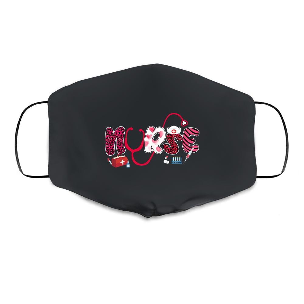 Leopard Love Stethoscope Nurse Life Valentines Day Gift Cloth Face Mask-Cloth Face Mask-Cloth Face Mask-Black