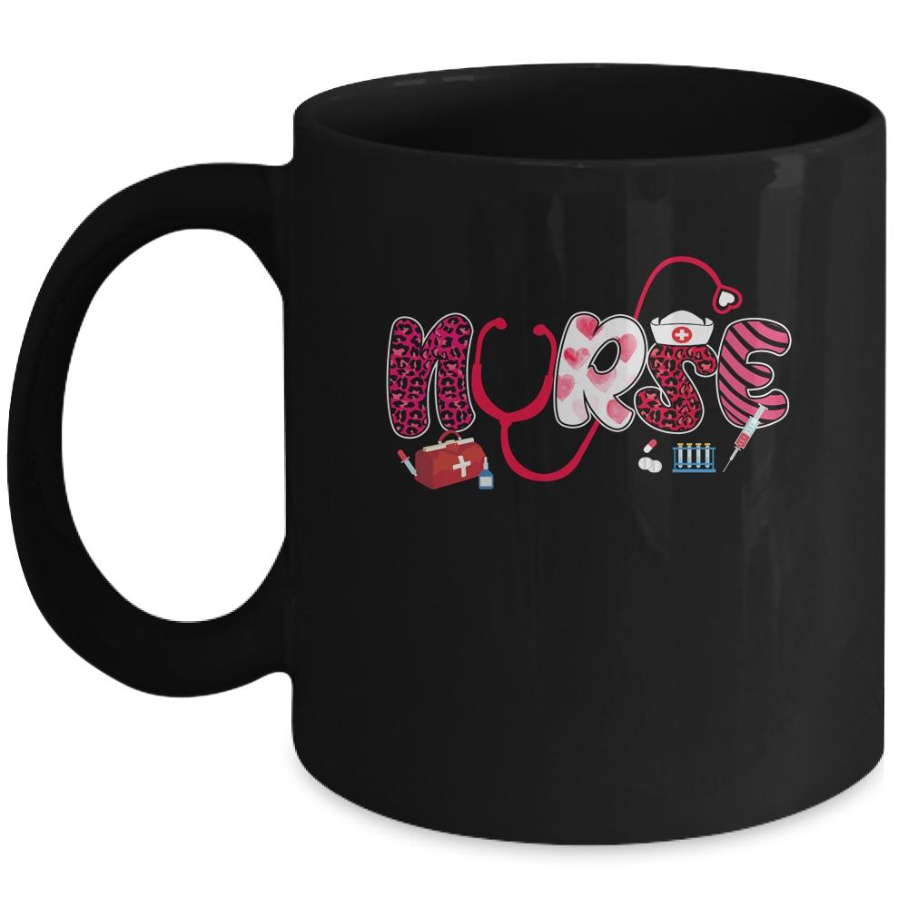 Leopard Love Stethoscope Nurse Life Valentines Day Gift Mug-Coffee Mug-Mug-Black