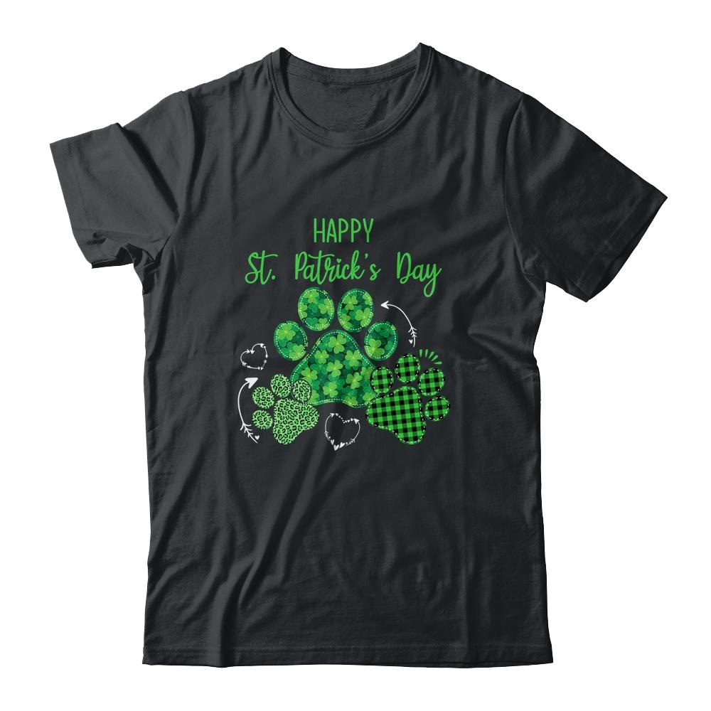 Leopard Print Three Dog Paws Happy Saint Patricks Day-T-Shirt & Hoodie-Classic T-Shirt-Black