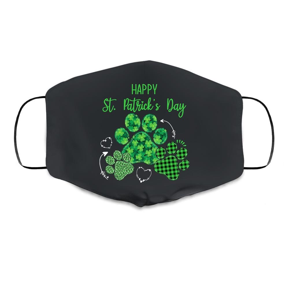 Leopard Print Three Dog Paws Happy Saint Patricks Day Cloth Face Mask
