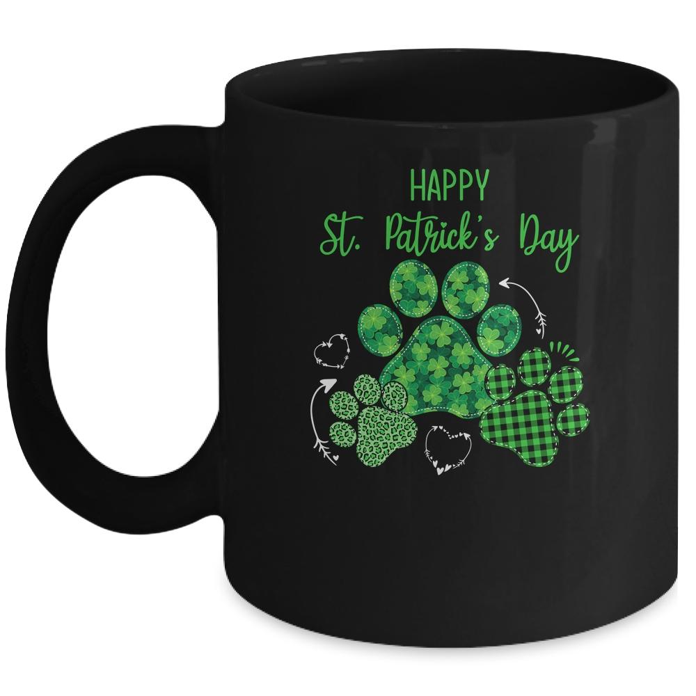 Leopard Print Three Dog Paws Happy Saint Patricks Day Mug