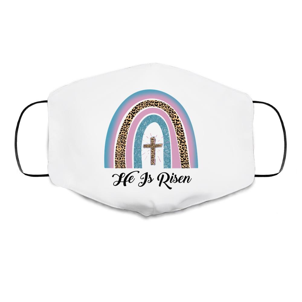 Leopard Rainbow Christian Jesus Happy Easter Day Cloth Face Mask-Cloth Face Mask-Cloth Face Mask-White