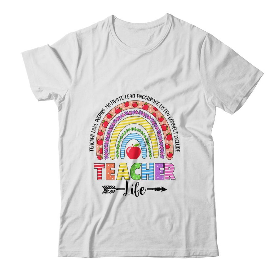 Leopard Rainbow Teacher Life Teaching Last Day Of School-T-Shirt & Hoodie-Classic T-Shirt-White