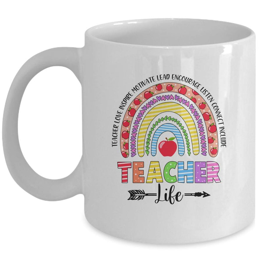 Leopard Rainbow Teacher Life Teaching Last Day Of School Mug-Coffee Mug-Mug-White