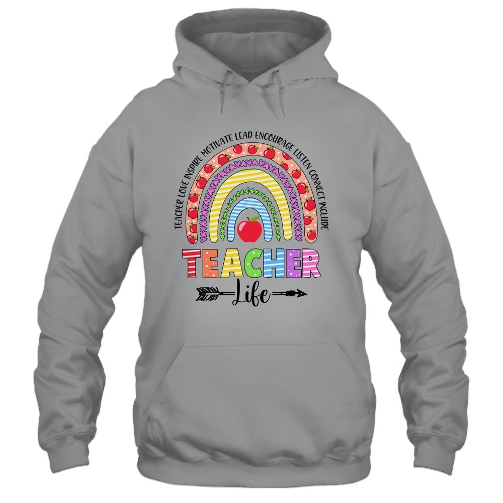 Leopard Rainbow Teacher Life Teaching Last Day Of School-T-Shirt & Hoodie-Pullover Hoodie-Sport Grey