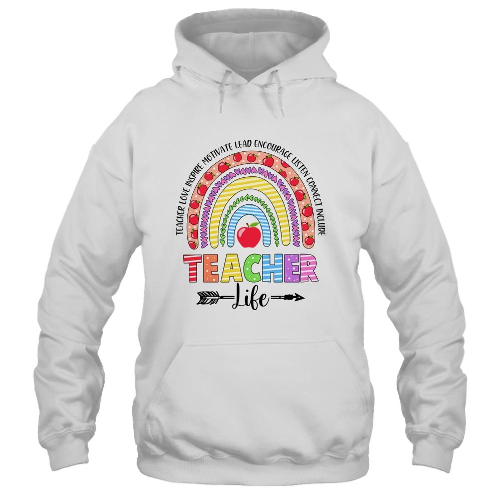 Leopard Rainbow Teacher Life Teaching Last Day Of School-T-Shirt & Hoodie-Pullover Hoodie-White