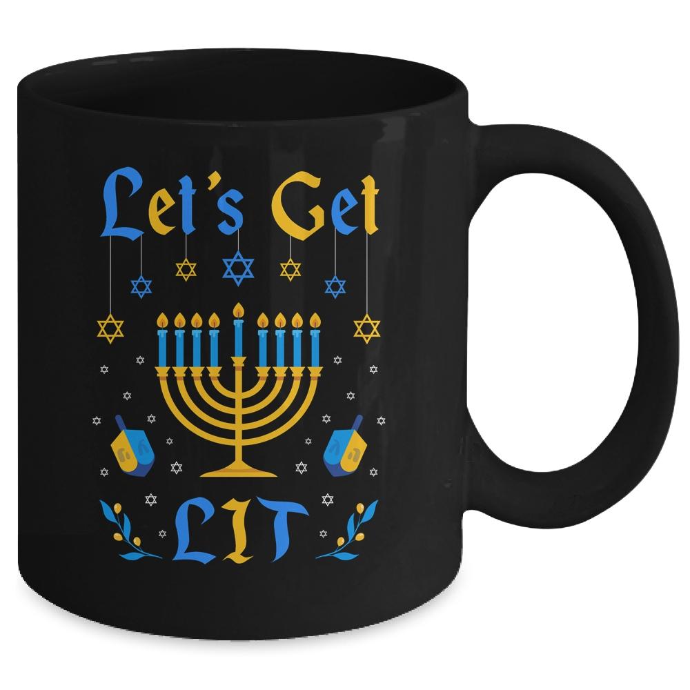 Let's Get Lit Hanukkah Jew Menorah Jewish Chanukkah Mug-Coffee Mug-Mug-Black