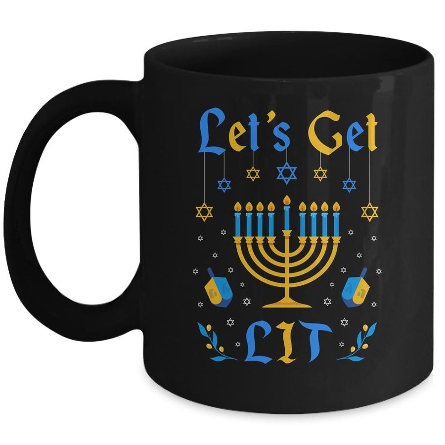 Let's Get Lit Hanukkah Jew Menorah Jewish Chanukkah Mug-Coffee Mug-Mug-Black