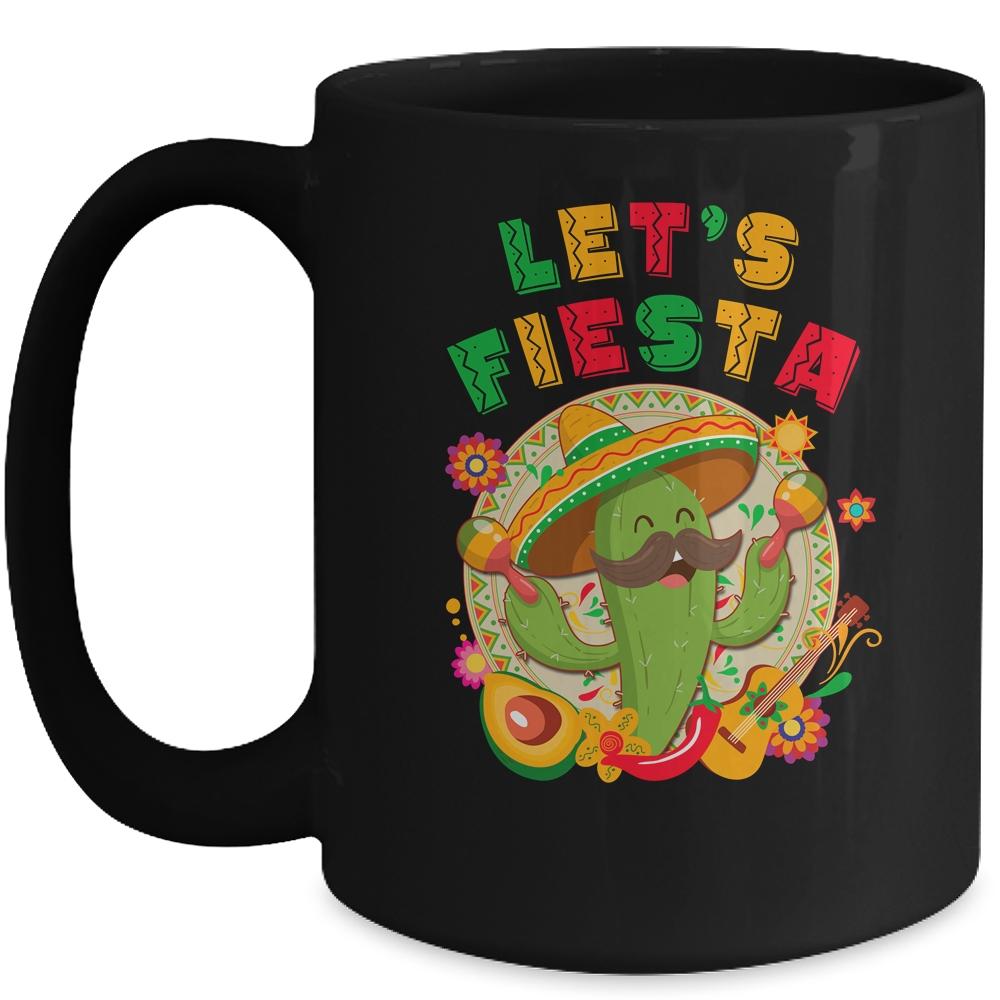 Lets Fiesta Cinco De Mayo With Guitar Cactus Sombrero Maraca Mug-Coffee Mug-Mug-Black