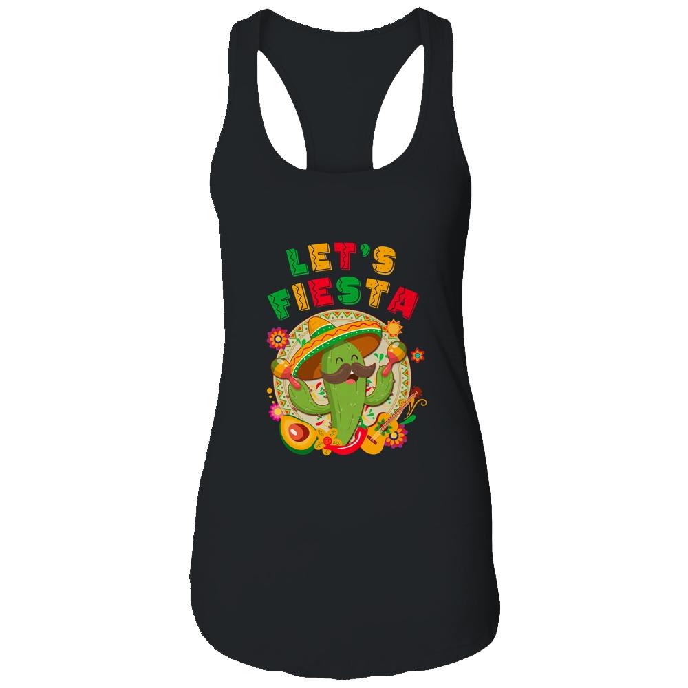 Lets Fiesta Cinco De Mayo With Guitar Cactus Sombrero Maraca-T-Shirt & Tank Top-Women's Ideal Racerback Tank-Black