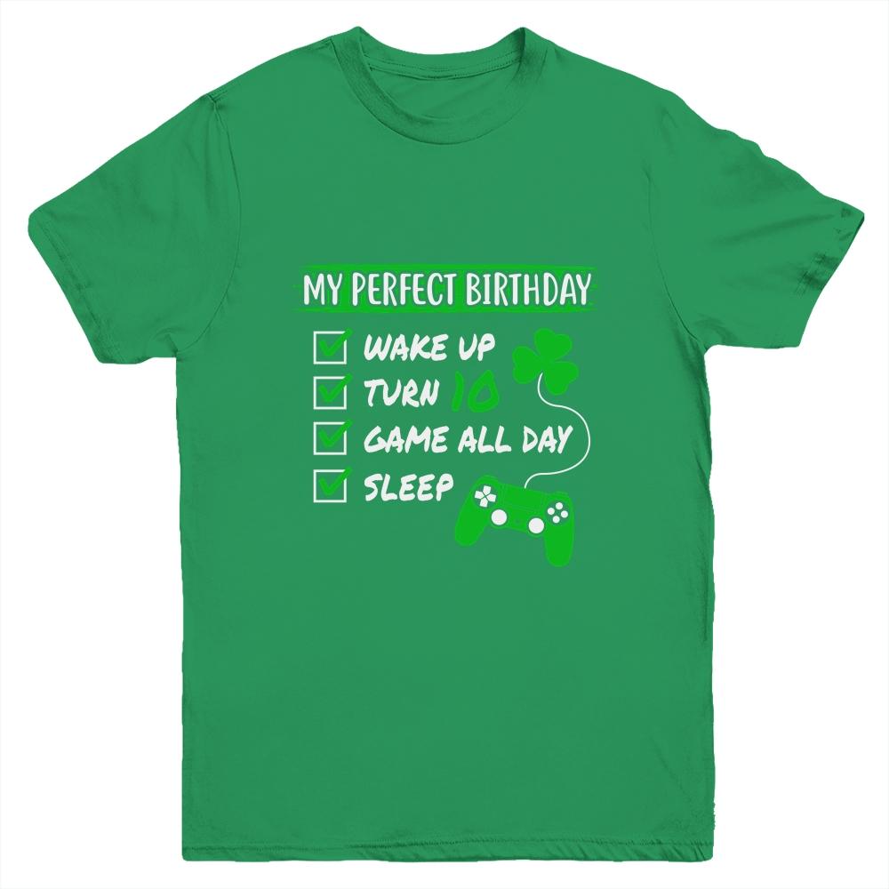 Level 10 Birthday Party 10 Years Old Video Games Perfect Birthday Youth-Youth Shirt-Youth T-Shirt-Irish Green