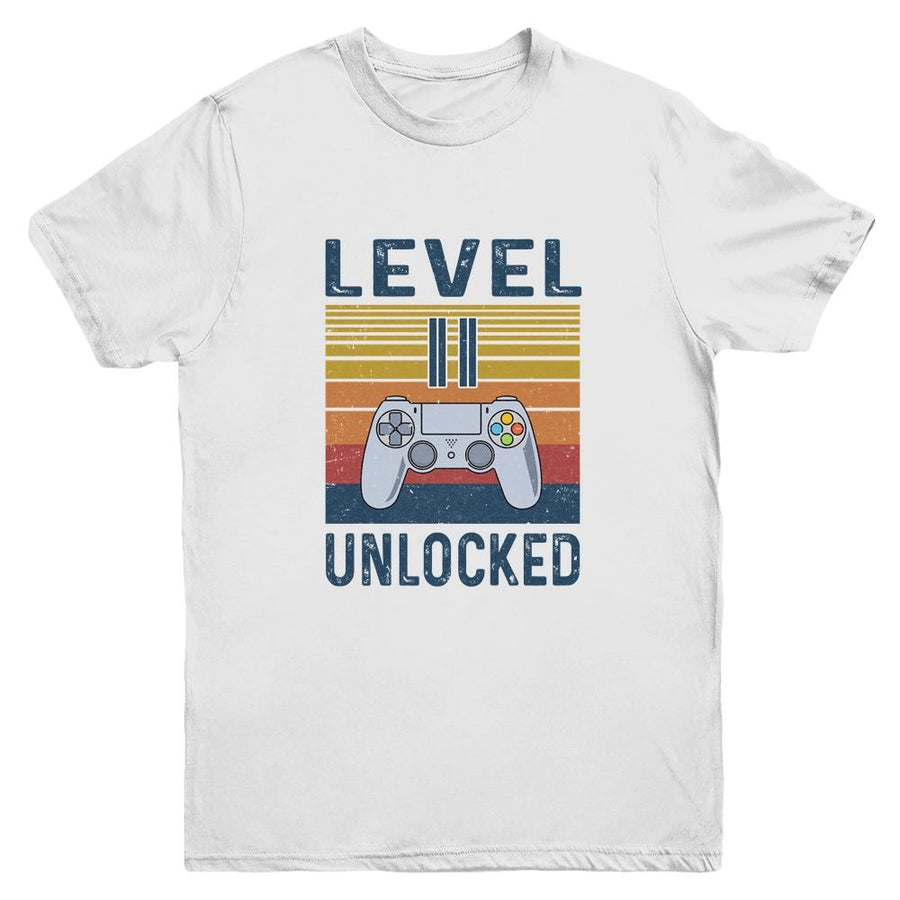 Level 11 Unlocked Video Gamer 11th Birthday Gifts Youth-Youth Shirt-Youth T-Shirt-White