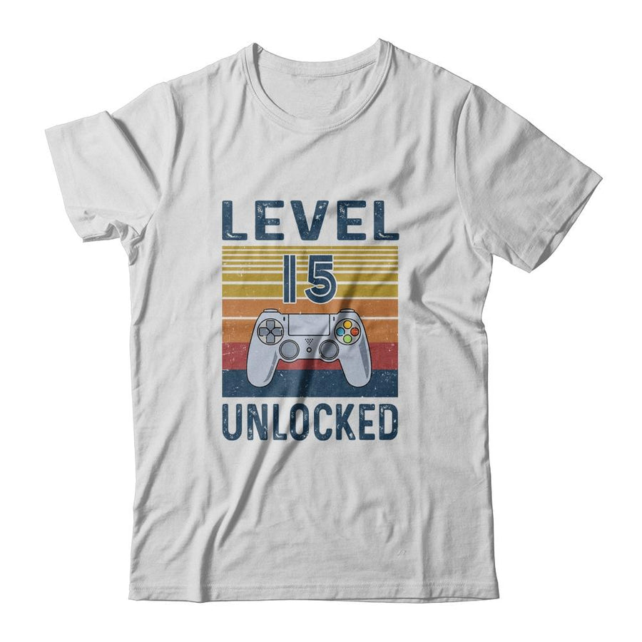 Level 15 Unlocked Video Gamer 15th Birthday Gifts-T-Shirt & Hoodie-Classic T-Shirt-White