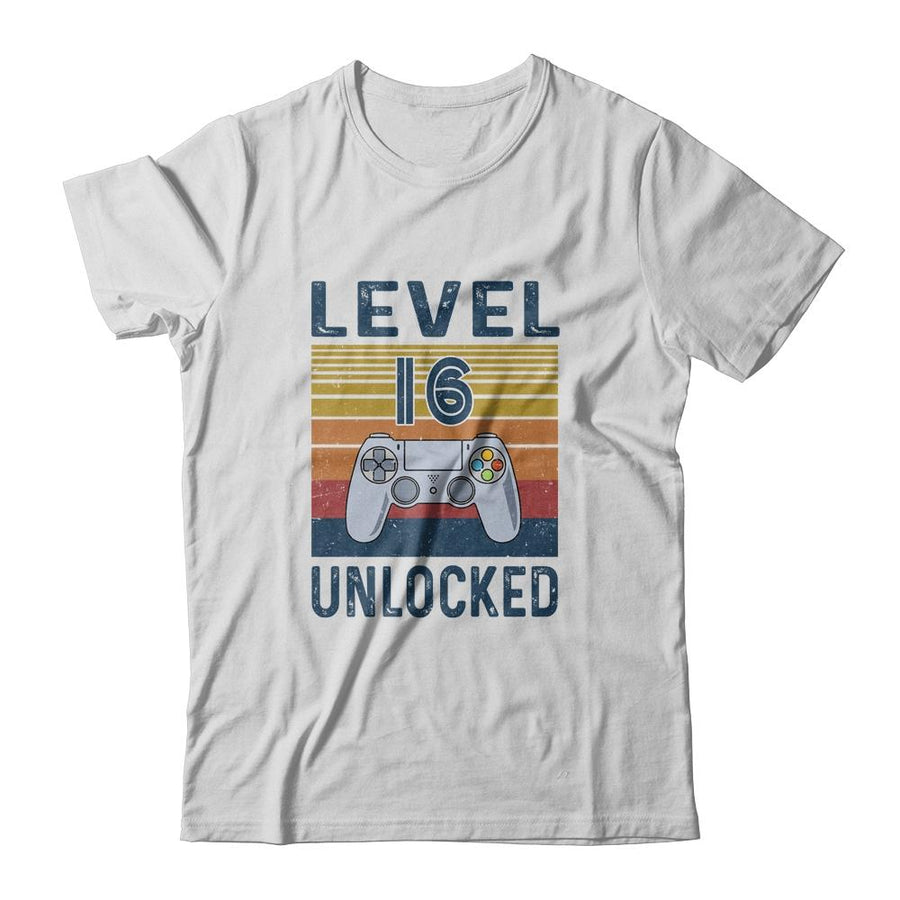 Level 16 Unlocked Video Gamer 16th Birthday Gifts-T-Shirt & Hoodie-Classic T-Shirt-White