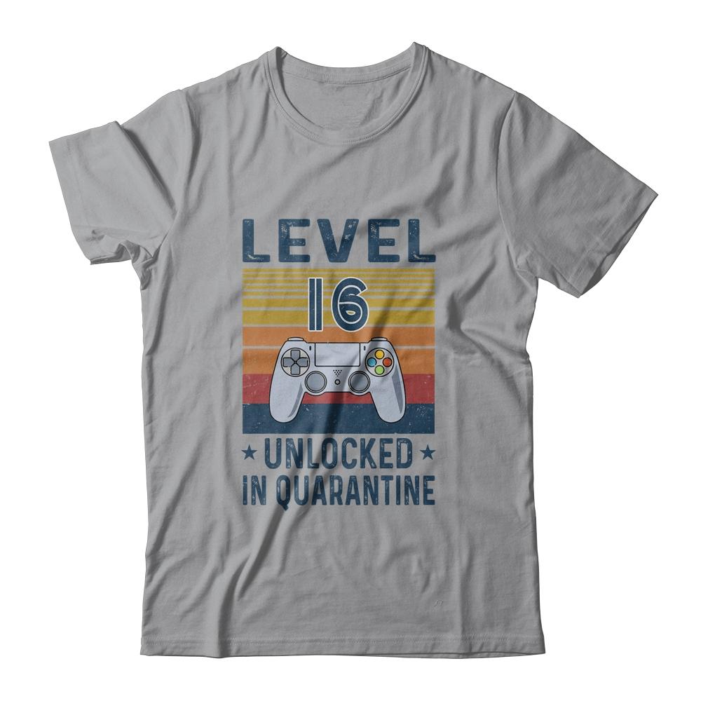 Level 16 Unlocked Video Gamer In Quarantine 16th Birthday-T-Shirt & Hoodie-Classic T-Shirt-Sport Grey
