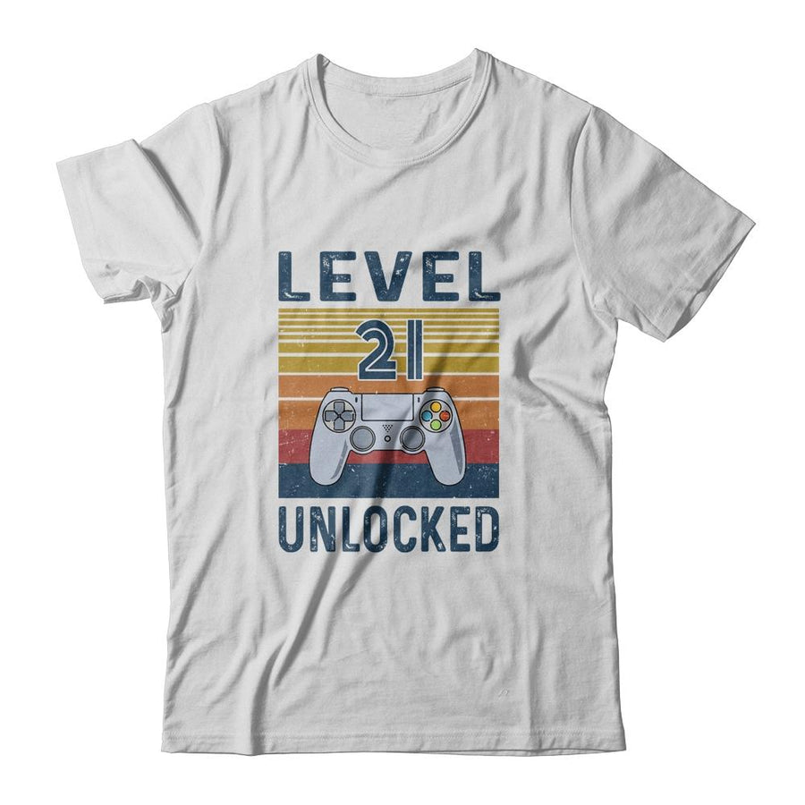 Level 21 Unlocked Video Gamer 21th Birthday Gifts-T-Shirt & Hoodie-Classic T-Shirt-White