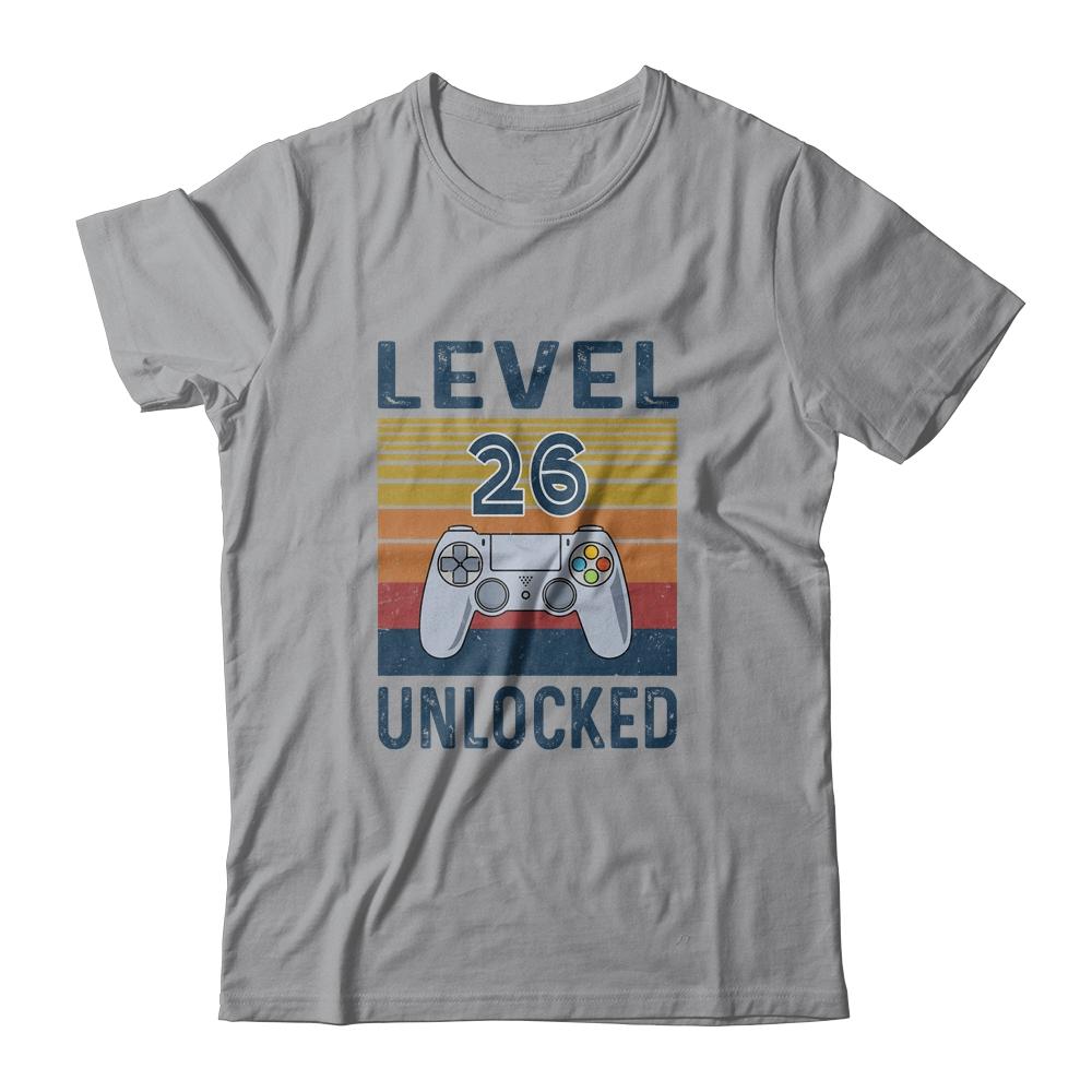 Level 26 Unlocked Video Gamer 26th Birthday Gifts-T-Shirt & Hoodie-Classic T-Shirt-Sport Grey