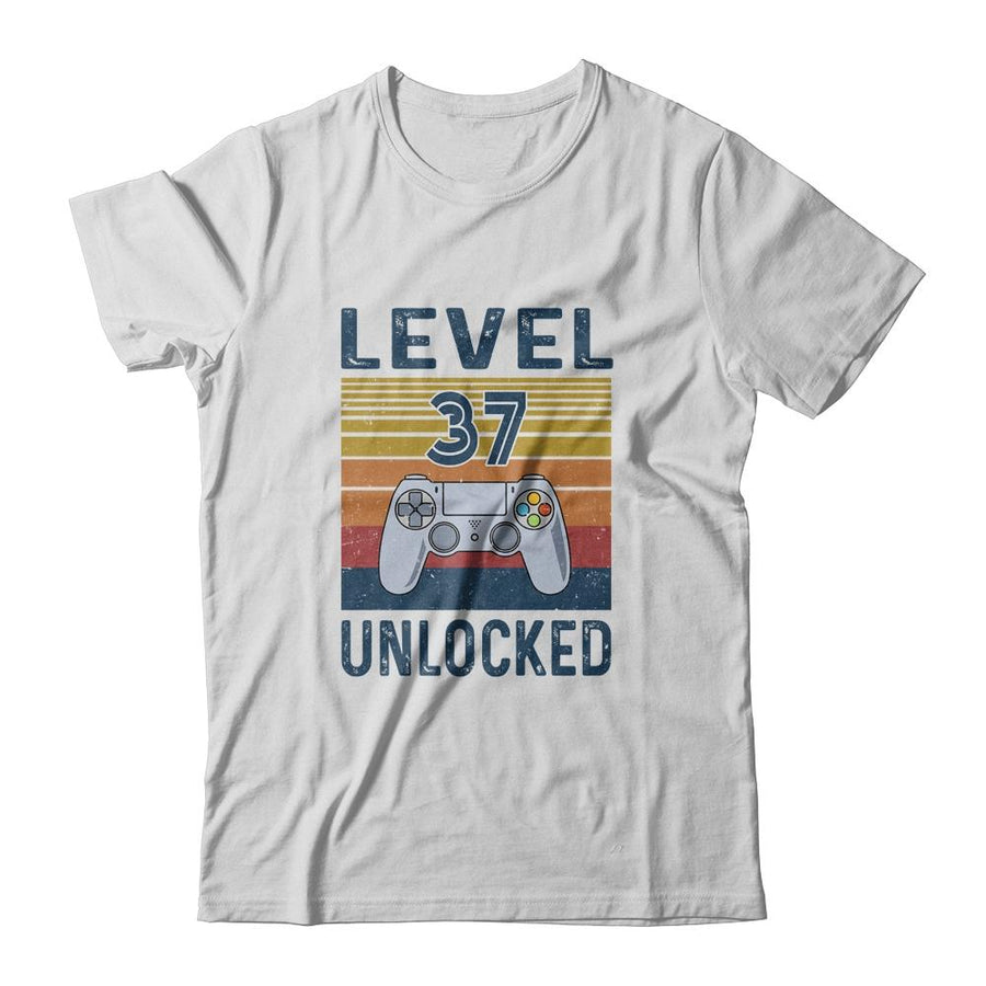 Level 37 Unlocked Video Gamer 37th Birthday Gifts-T-Shirt & Hoodie-Classic T-Shirt-White