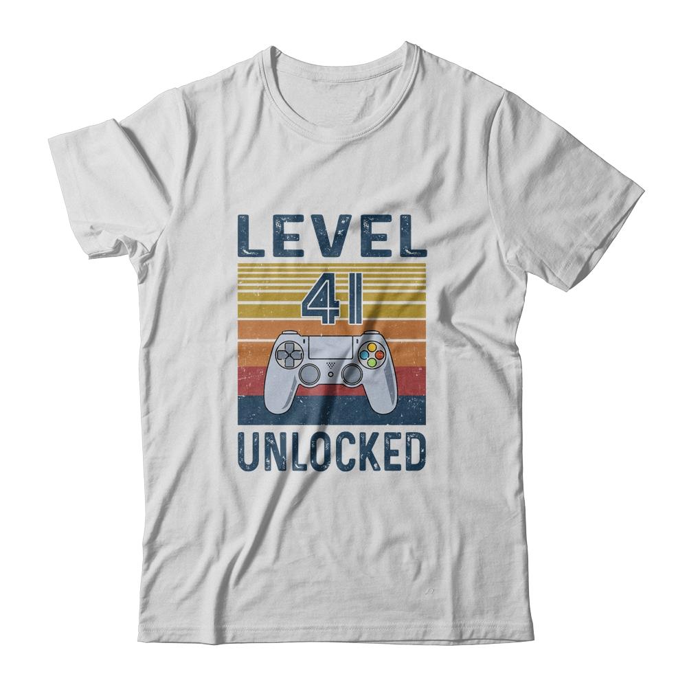 Level 41 Unlocked Video Gamer 41th Birthday Gifts-T-Shirt & Hoodie-Classic T-Shirt-White